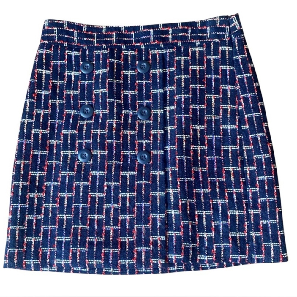 Ann Taylor Loft Mini Skirt Size 2 Boucle Tweed Faux Wrap Nautical Preppy Casual